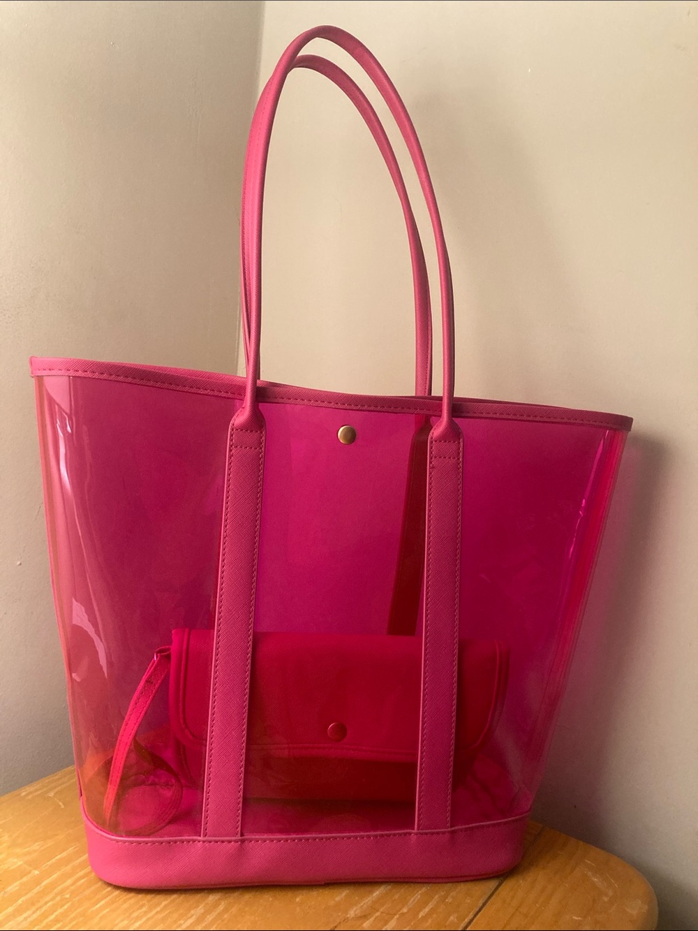 Neiman Marcus Clear Pink Tote with matching wristlet
